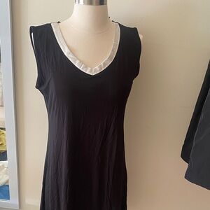 Black Sleeveless Dress with White Trim